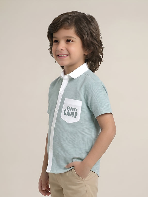 Polka Tots Half Sleeves Forest camp print Shirt - Green