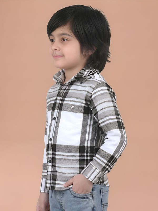 Polka Tots Full Sleeves Hooded Shirt - Black