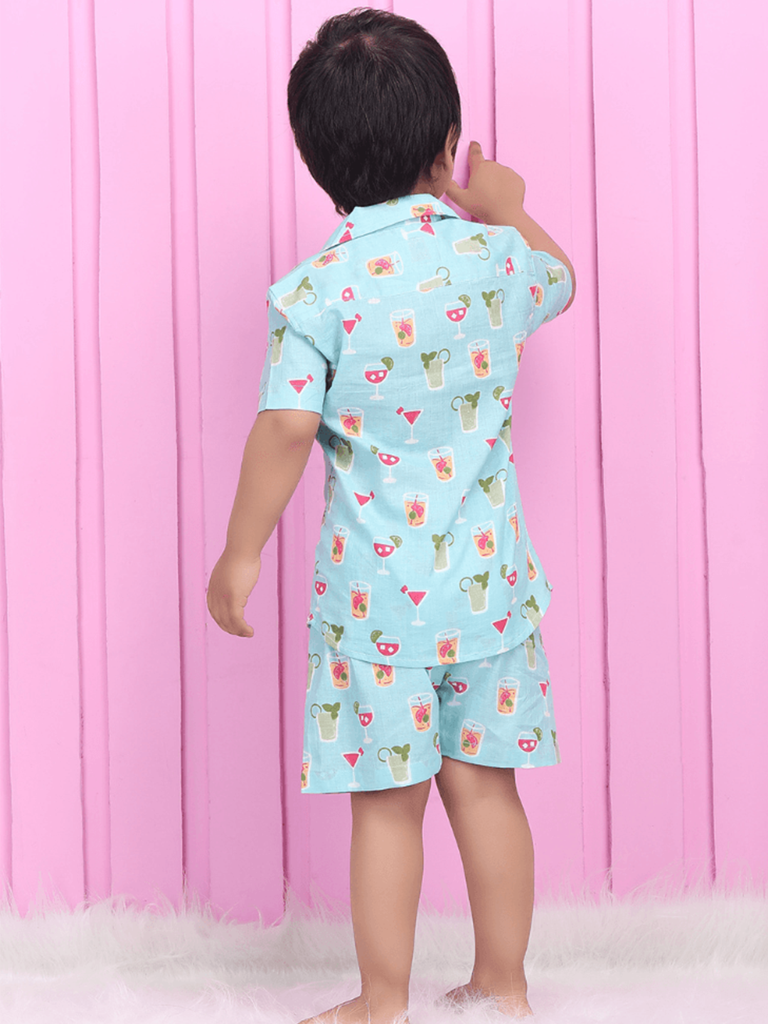 Polka Tots Half Sleeves Juice print Co-ord Shorts - Blue