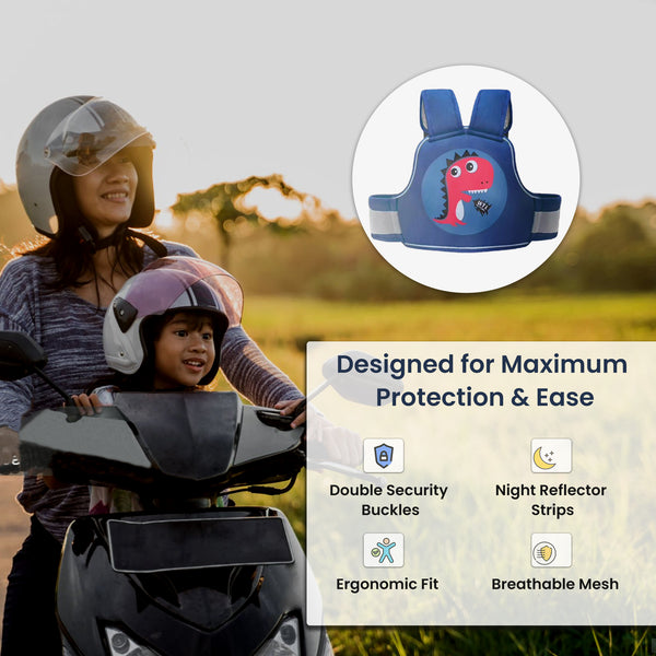 Baby Safety Travel Belt, Two Wheeler Baby Carrier for Kids Blue Color (Dinosaur)