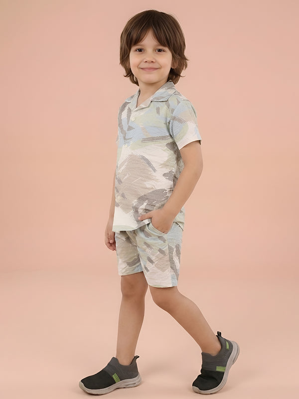 Polka Tots Cotton Half Sleeves Shirt With Shorts/Co-ord - White