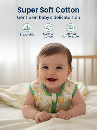 Polka Tots 100% Soft Cotton Jungle Print Sleeping Bag with Cap - Multicolor