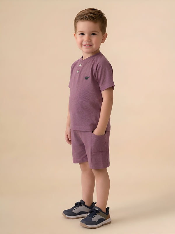 Polka Tots Half Sleeves Solid T-Shirt Shorts - Maroon