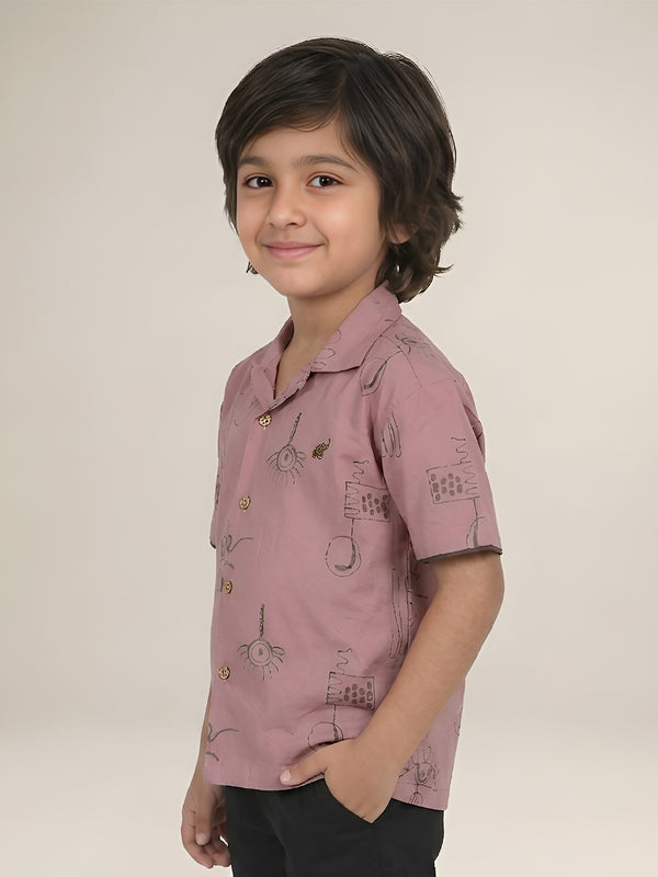 Polka Tots Half Sleeves Embroidered Shirt - Pink
