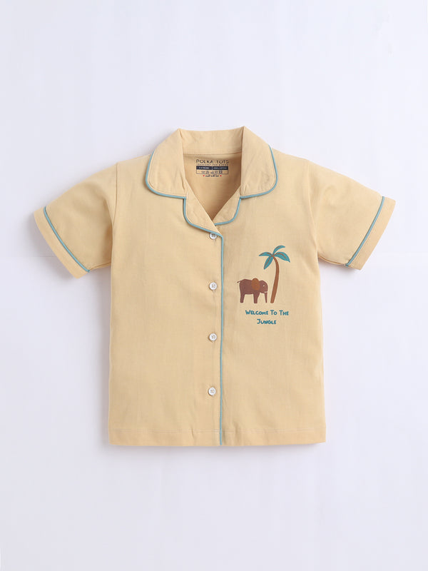 Polka Tots Half sleeves Jungle Club Print Night Suit - Multicolour