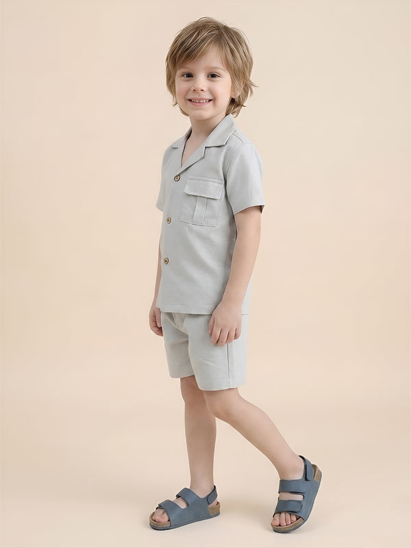 Polka Tots Half Sleeves Solid Co-ords - Grey