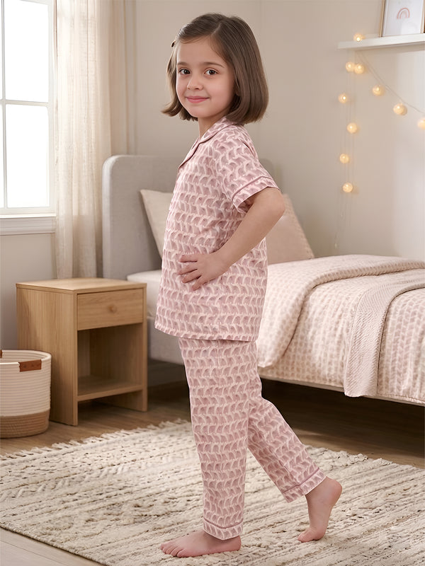 Polka Tots Half sleeves Elephant print Night Suit - Pink