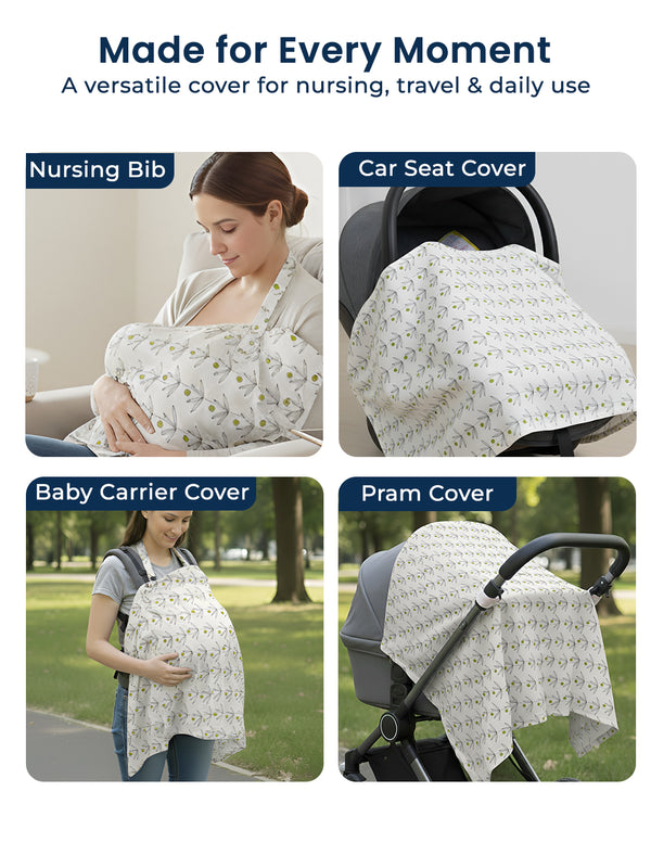 POLKA TOTS Nursing Cover Feeding Apron Maternity Breastfeeding Cover for Mothers with Carry Pouch (Green)