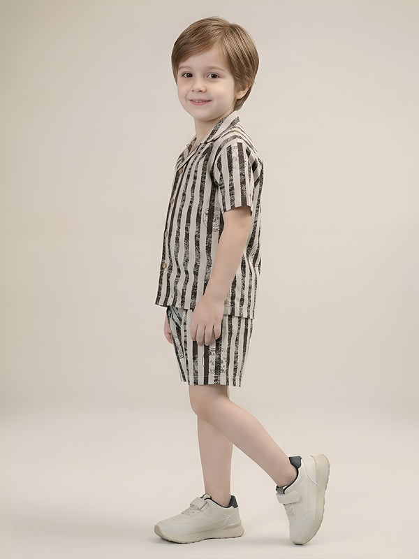 Polka Tots Half Sleeves Lining print Co-ords - Brown
