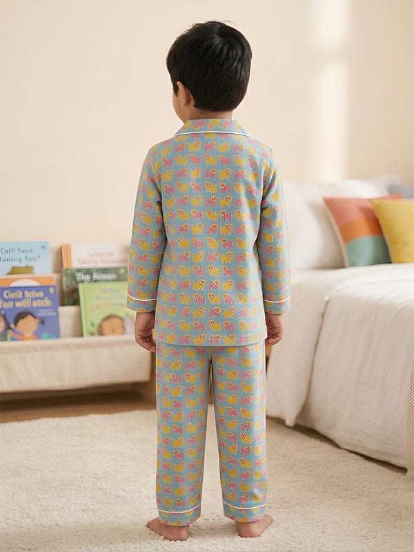 Polka Tots Full sleeve Lion print Night suit - Multicolor