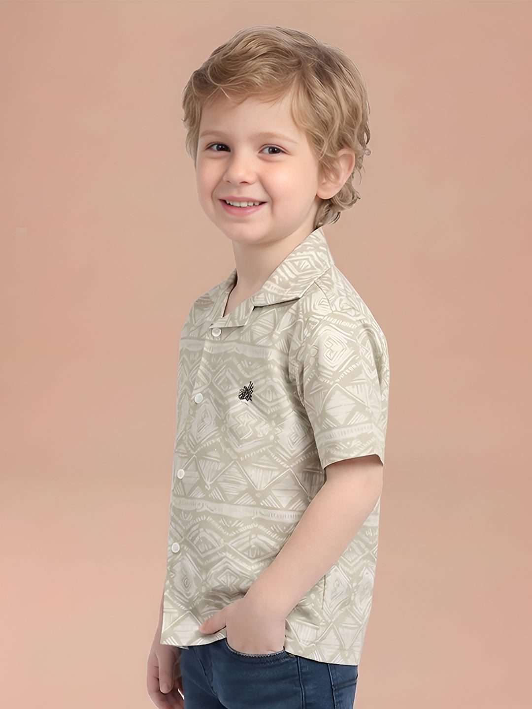 Polka Tots Half Sleeve Abstract print Shirt - Green