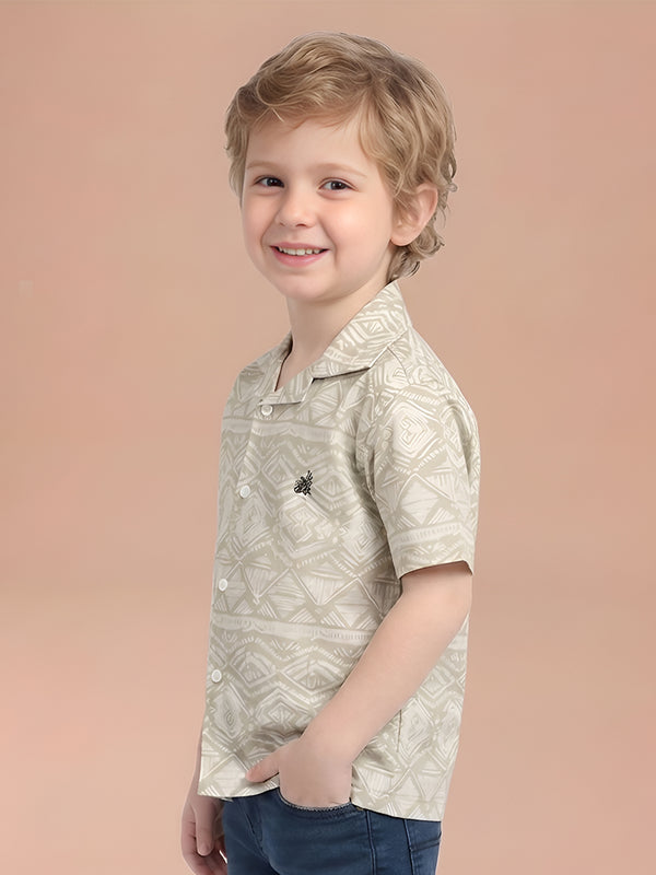 Polka Tots Half Sleeve Abstract print Shirt - Green