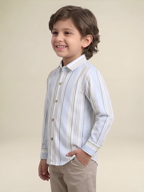 Polka Tots Full Sleeves Lining print Cotton Shirt - Blue