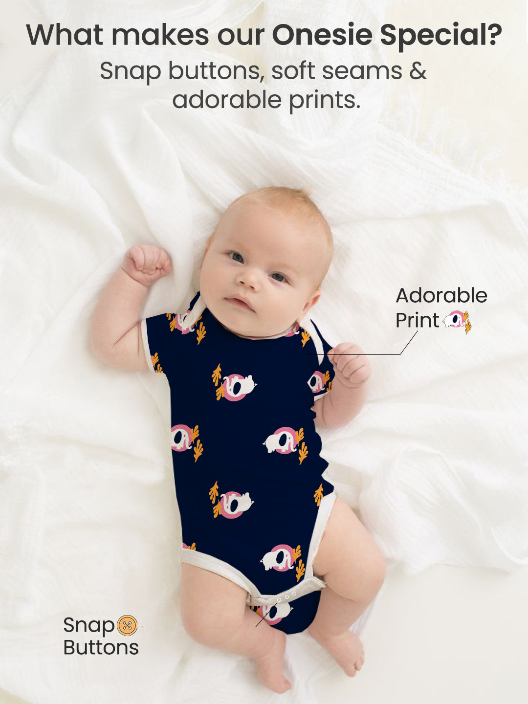 Polka Tots Pack of 6 Elephant Print Mini Newborn Gift Hamper Set - Navy