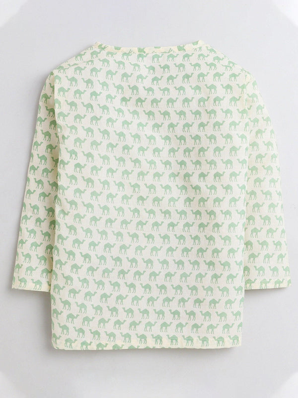 Polka Tots Camel print Full sleeves Nightwear Kurta pyjama set - Green