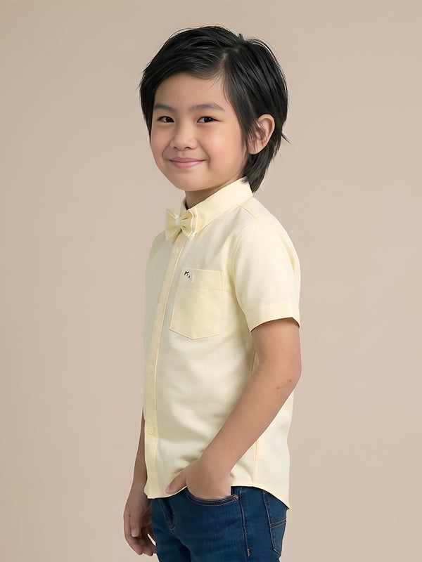 Polka Tots Half sleeve Plain Shirt With Dual Bow Tie - Yellow