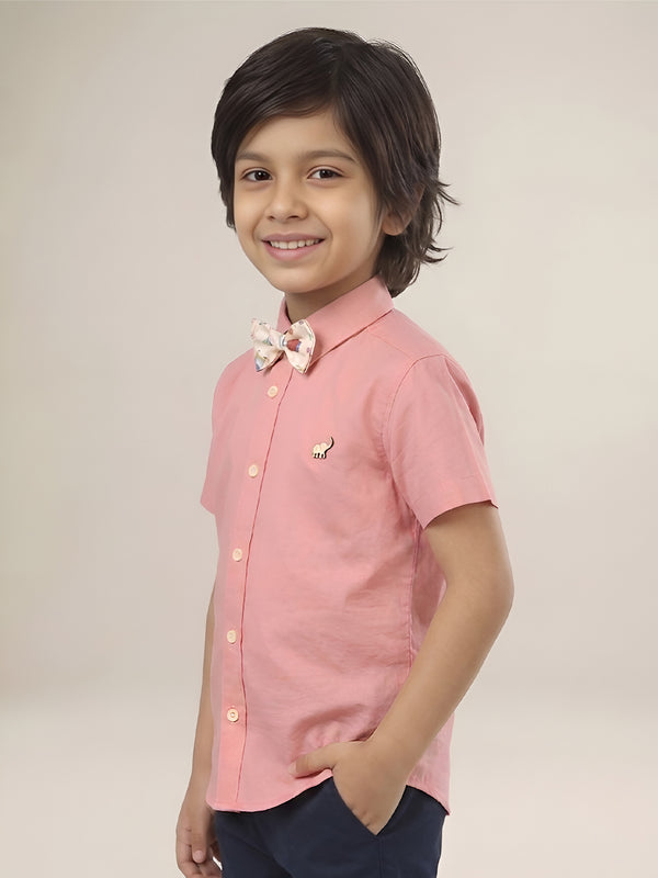 Polka Tots Half Sleeves Shirt with Multicolor Bow - Pink