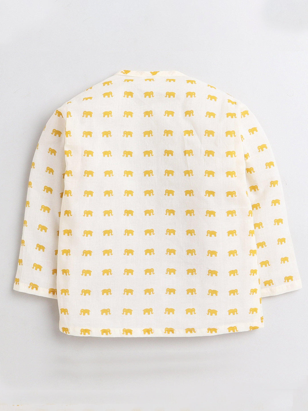 Polka Tots Dhoti Kurta Set for Boys 100% Super Soft Cotton Traditional Ethnic Wear For Kids Yellow Elephant - Cream