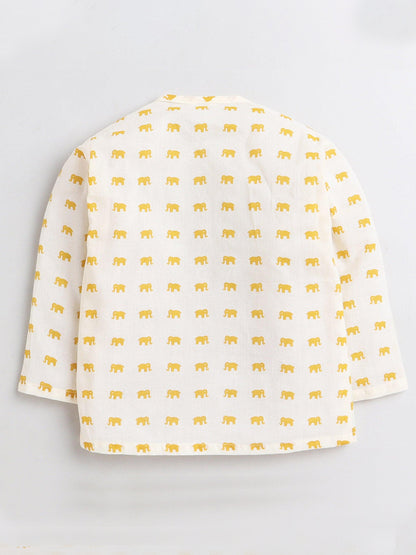 Polka Tots Dhoti Kurta Set for Boys 100% Super Soft Cotton Traditional Ethnic Wear For Kids Yellow Elephant - Cream