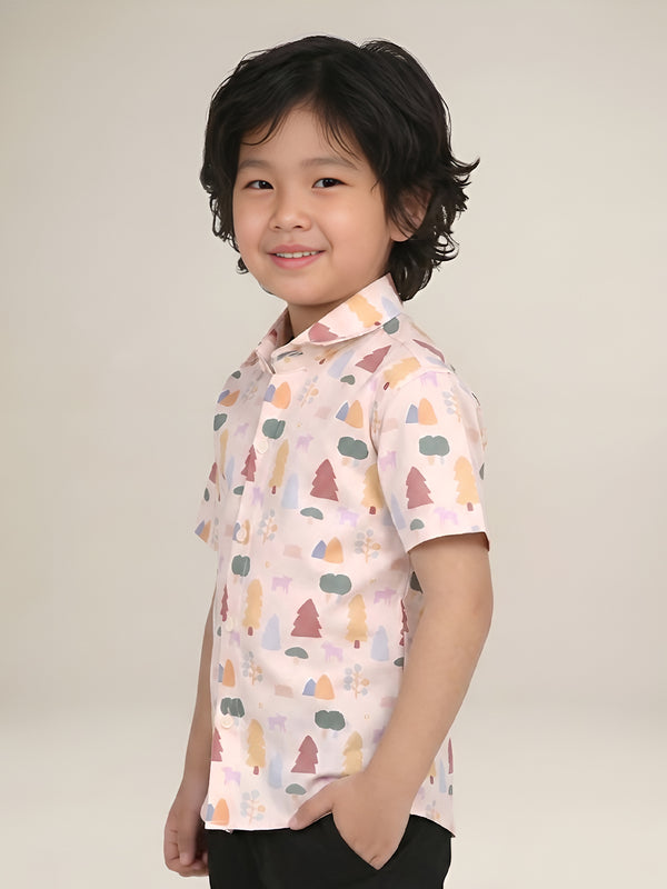Polka Tots Half Sleeves Trees print Shirt - Off White