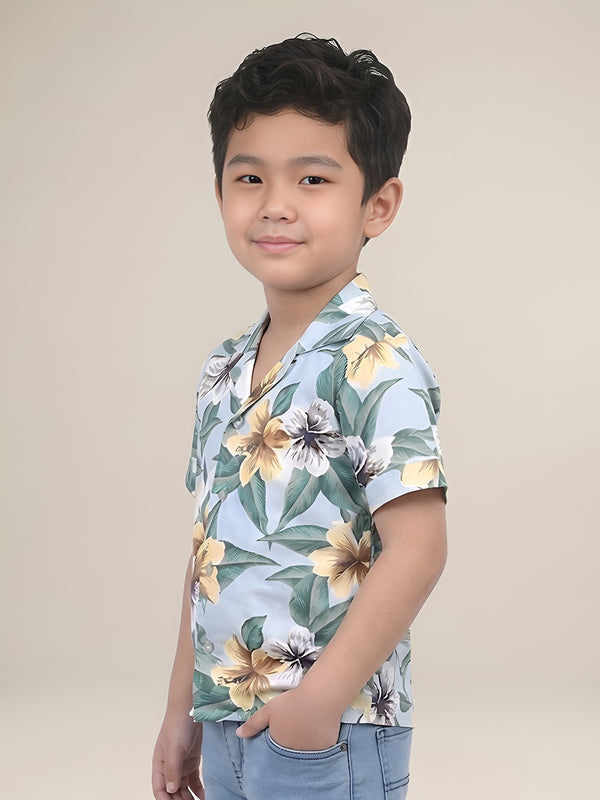 Polka Tots Half Sleeves Floral print Shirt - Green