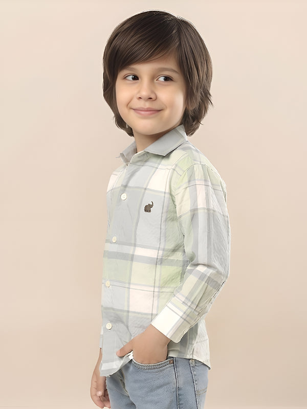 Polka Tots Full Sleeves Checks print Shirt - Green