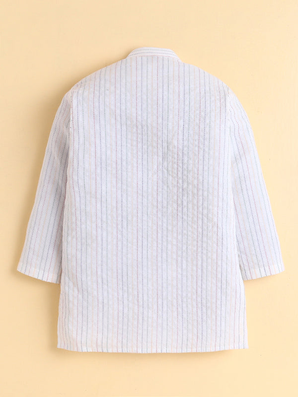 Polka Tots Kantha Work Full Sleeves Ethnic Kurta pyjama set - White