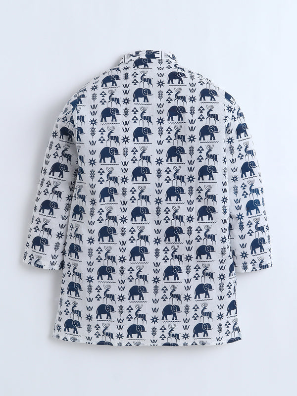 Polka Tots Full Sleeve Varli Print Kurta Dhoti- Navy Blue