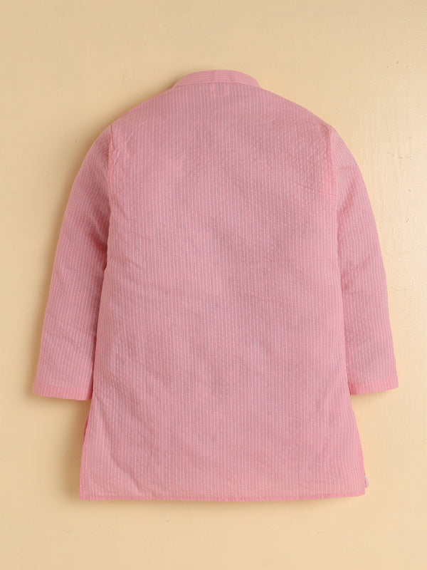 Polka Tots Kantha Work Full Sleeves Ethnic Kurta pyjama set - Pink