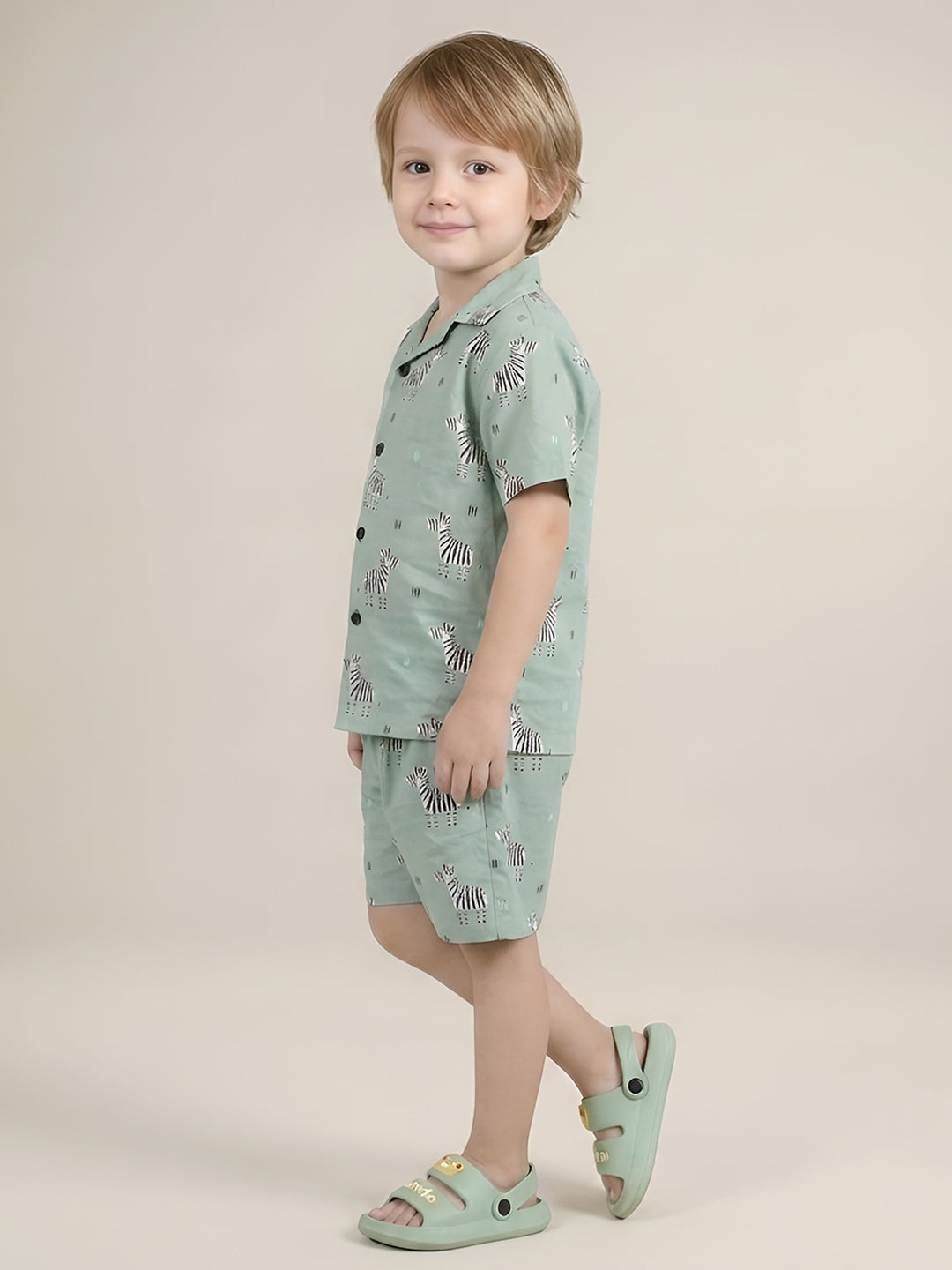 Polka Tots Half Sleeves Zebra Print Co-ords - Green