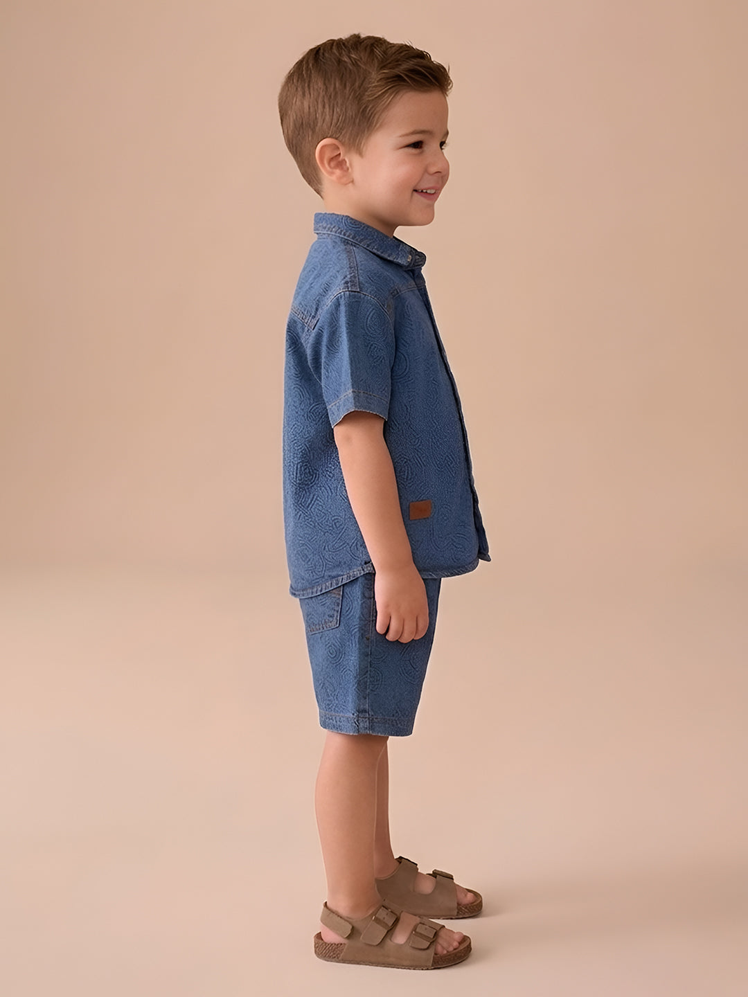 Polka Tots Half Sleeves Alphabet Print Denim co-ord set - Blue