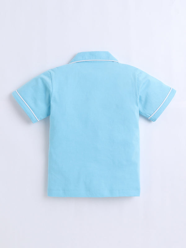 Polka Tots Half sleeves Finding Hippo Print  Night Suit - Blue