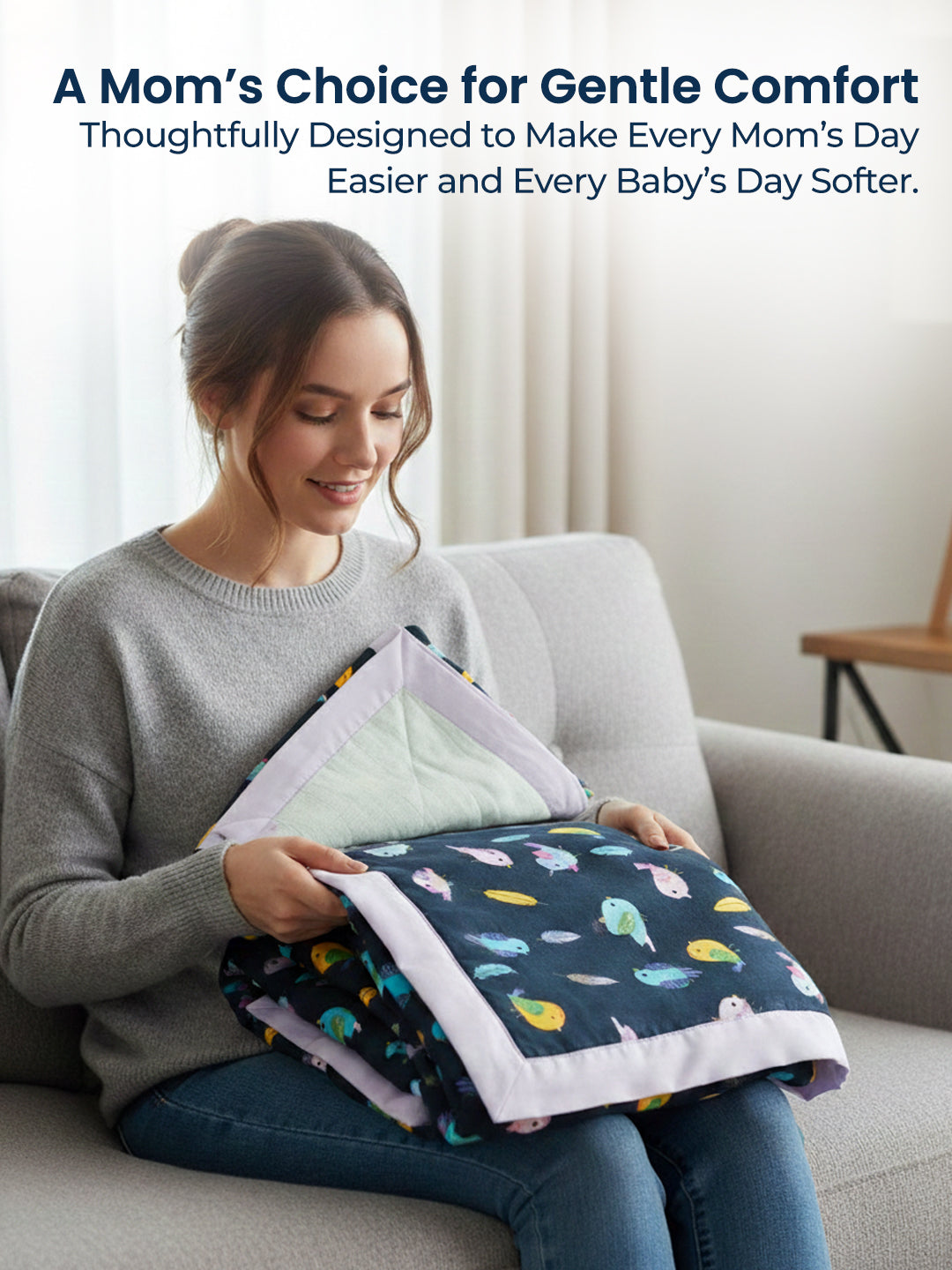 Polka Tots Organic Muslin Cotton two Layer Blanket SuperSoft Size 110 x 110 CM (Bird)