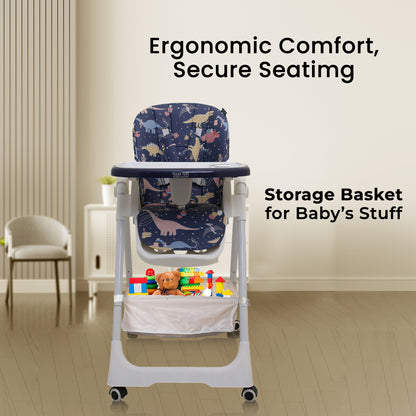 Polka Tots Twist n’ Taste 3 in 1 Convertible Dino Design High Chair - (Blue)