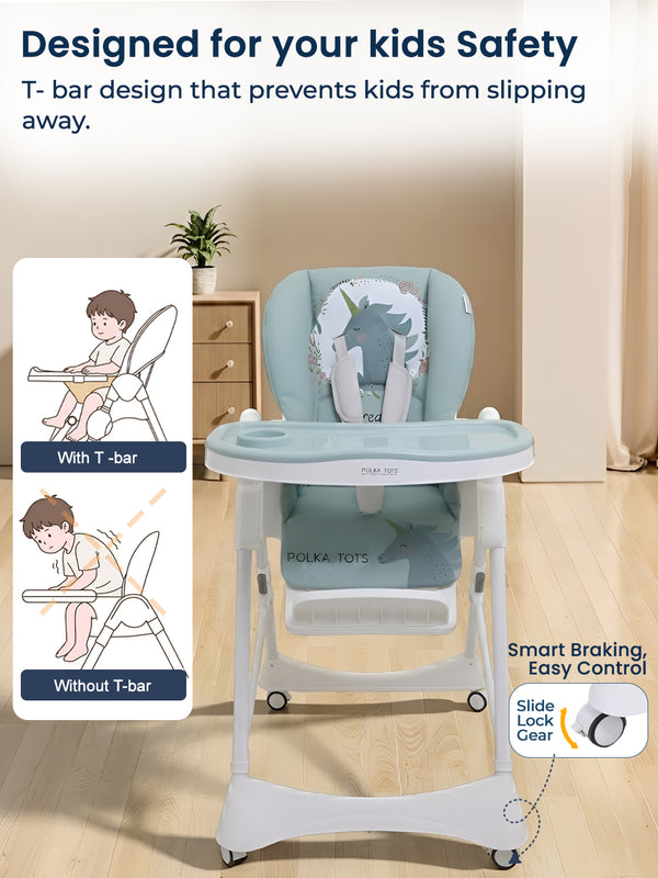 Polka Tots ChicChow Chariot 16 positions Unicorn Design High Chair - (Green)