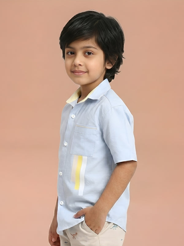 Polka Tots Half Sleeves Pocket Print Shirt - Blue