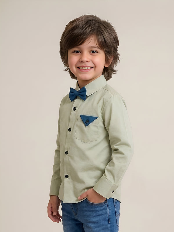 Polka Tots Full sleeves shirt with Bow Tie - Beige
