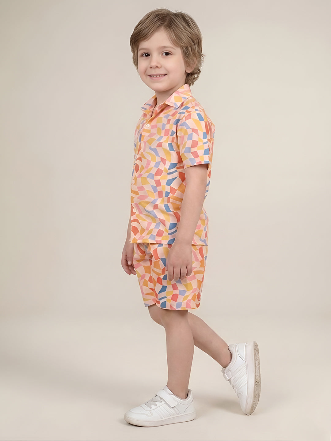 Polka Tots Half Sleeves Geometric print Co-ords - Multicolor