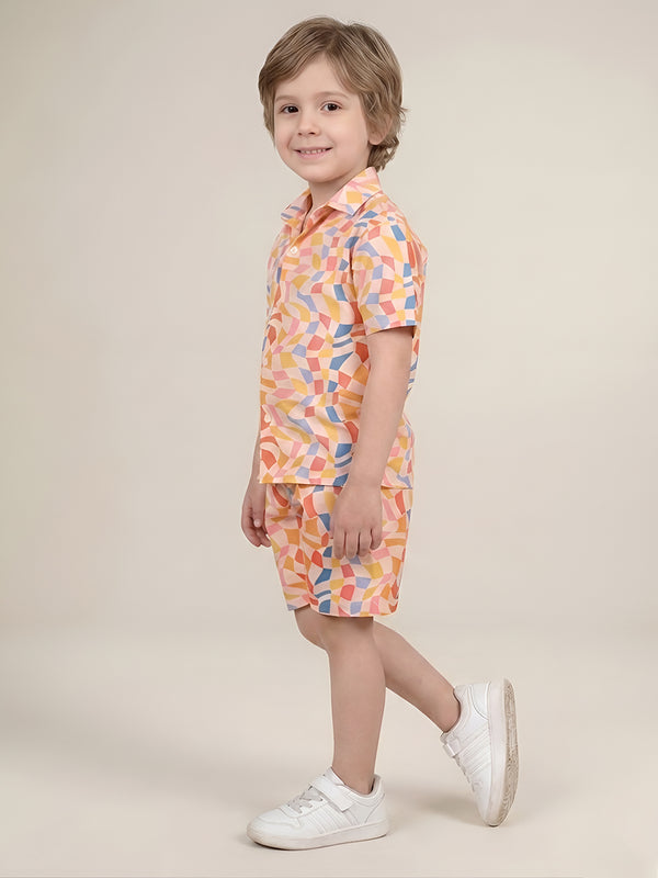 Polka Tots Half Sleeves Geometric print Co-ords - Multicolor
