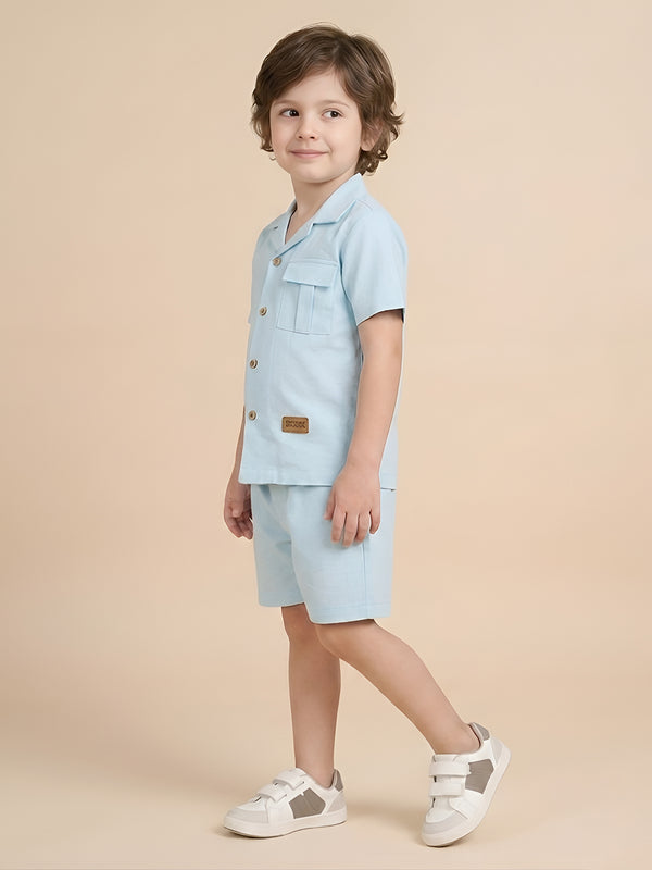 Polka Tots Half Sleeves Solid Co-ords - Blue