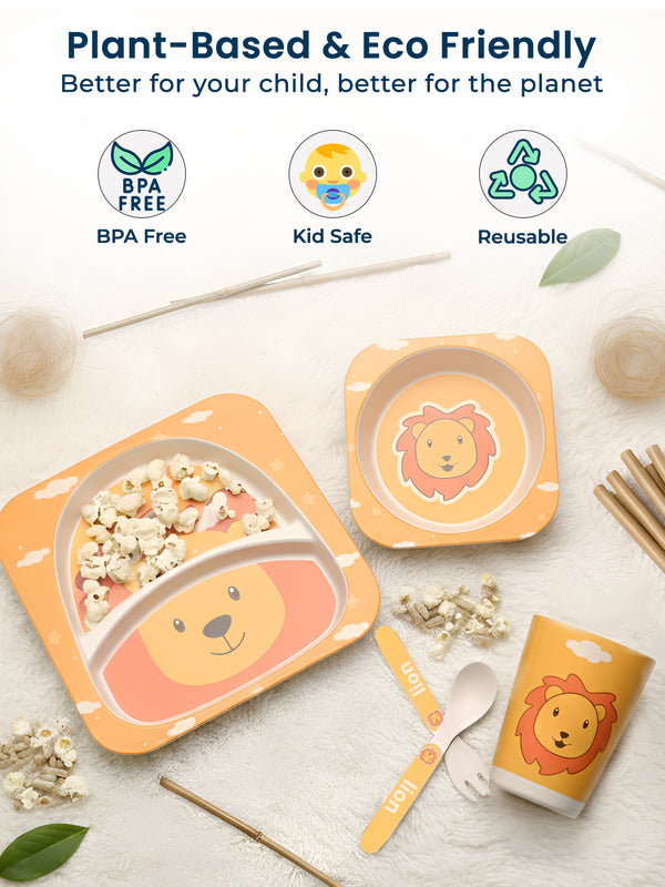 Eco Friendly 5 Pieces Bamboo Fiber Kids Dinner Set (Lion)