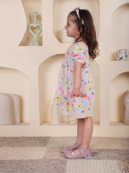 Polka Tots Half sleeve Floral print Frock with Headband - Multicolor