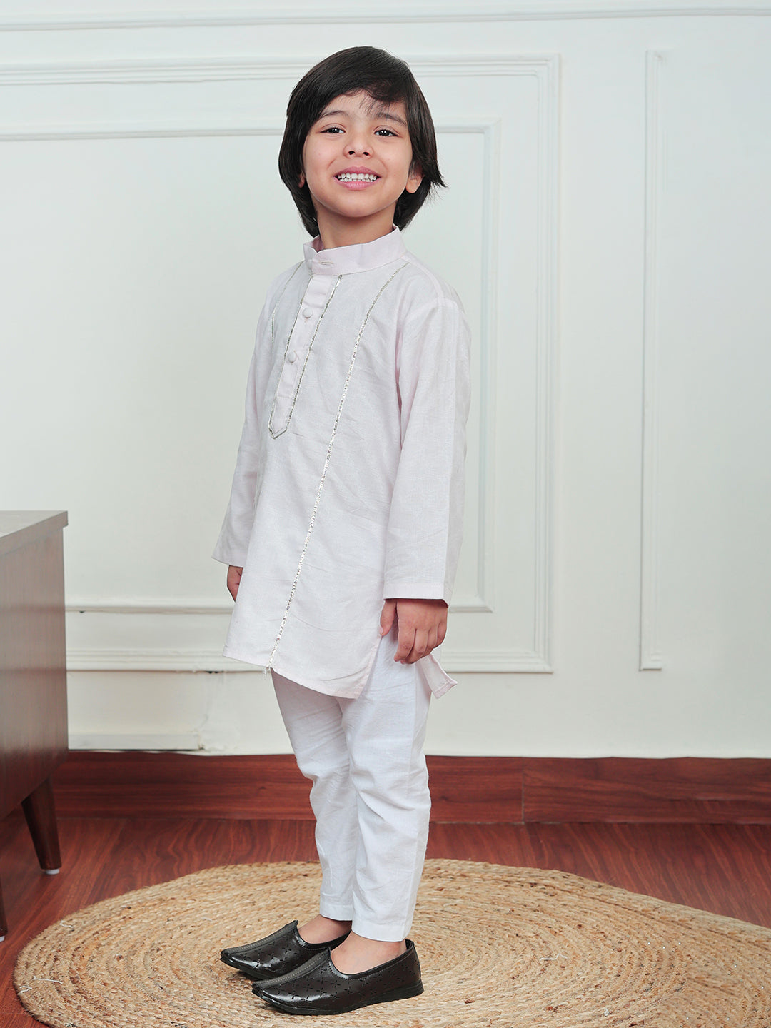 Polka Tots Full Sleeve Silver stripes Kurta Pyjama Set - Pink