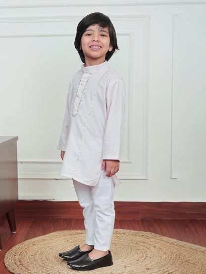 Polka Tots Full Sleeve Silver stripes Kurta Pyjama Set - Pink