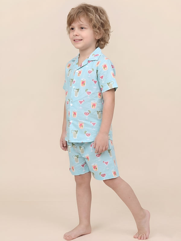 Polka Tots Half Sleeves Juice print Co-ord Shorts - Blue