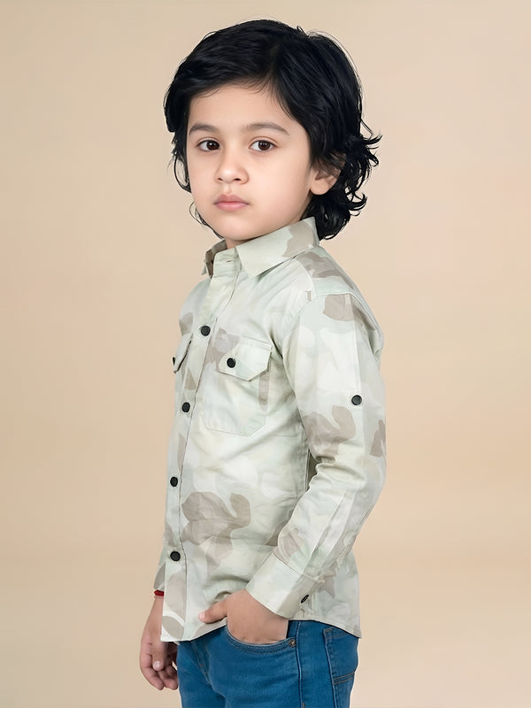 Polka Tots Full sleeve camouflage shirt - Green