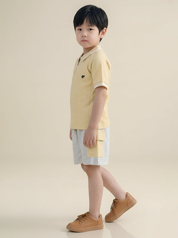 Polka Tots Half Sleeves Polo T-Shirt Shorts - Yellow