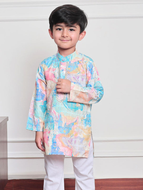 Polka Tots Full Sleeve Abstract print Ethnic Kurta Pyjama Set - Blue