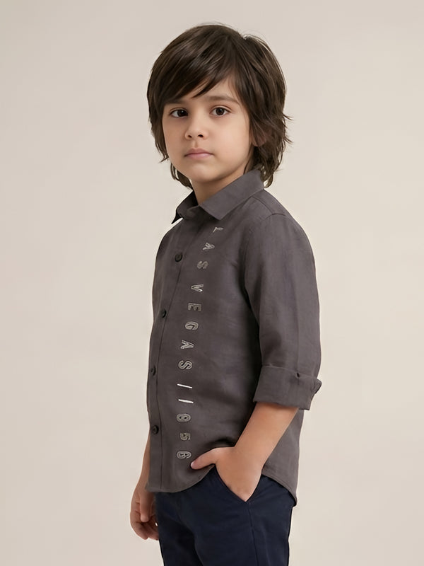 Polka Tots  full sleeve Kids shirt Las Vegas print - Grey