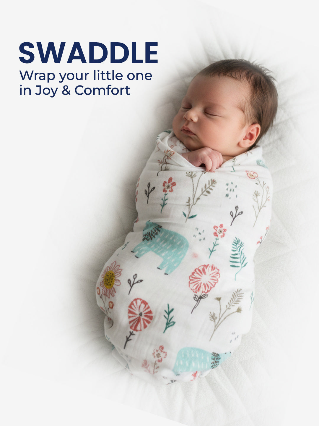 Polka Tots Newborn Pack of 5 100% Soft Double-Layer Muslin Cotton Essentials Gift Box – Bloomy Bear Print